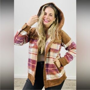 Flannel and corduroy Hooded jacket